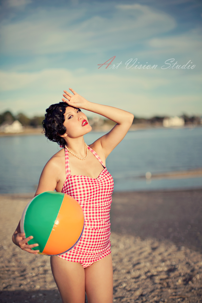 Vintage themed beach fashion photography in CT - Vintage editorial photographer in Stamford
